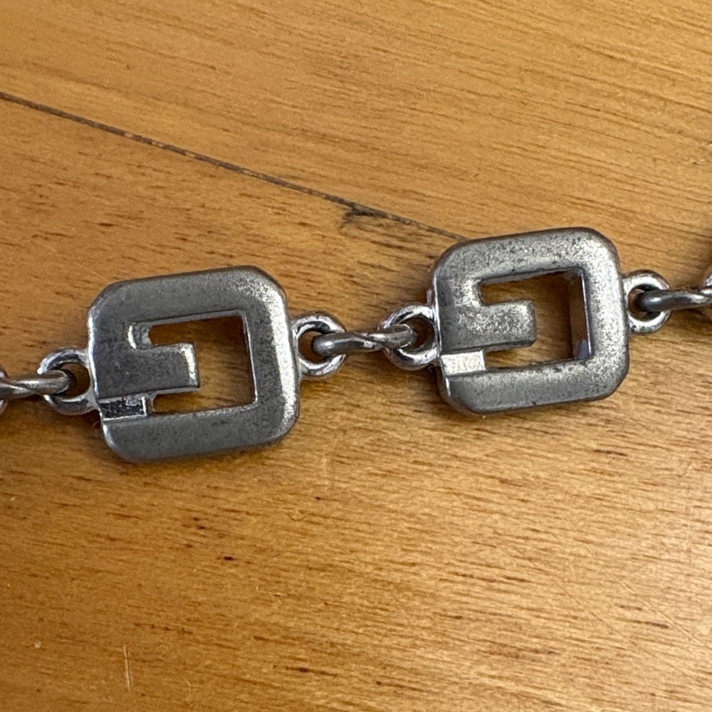 Givenchy G logo chain link necklace Pewter Tone 16" - Picture 9 of 11